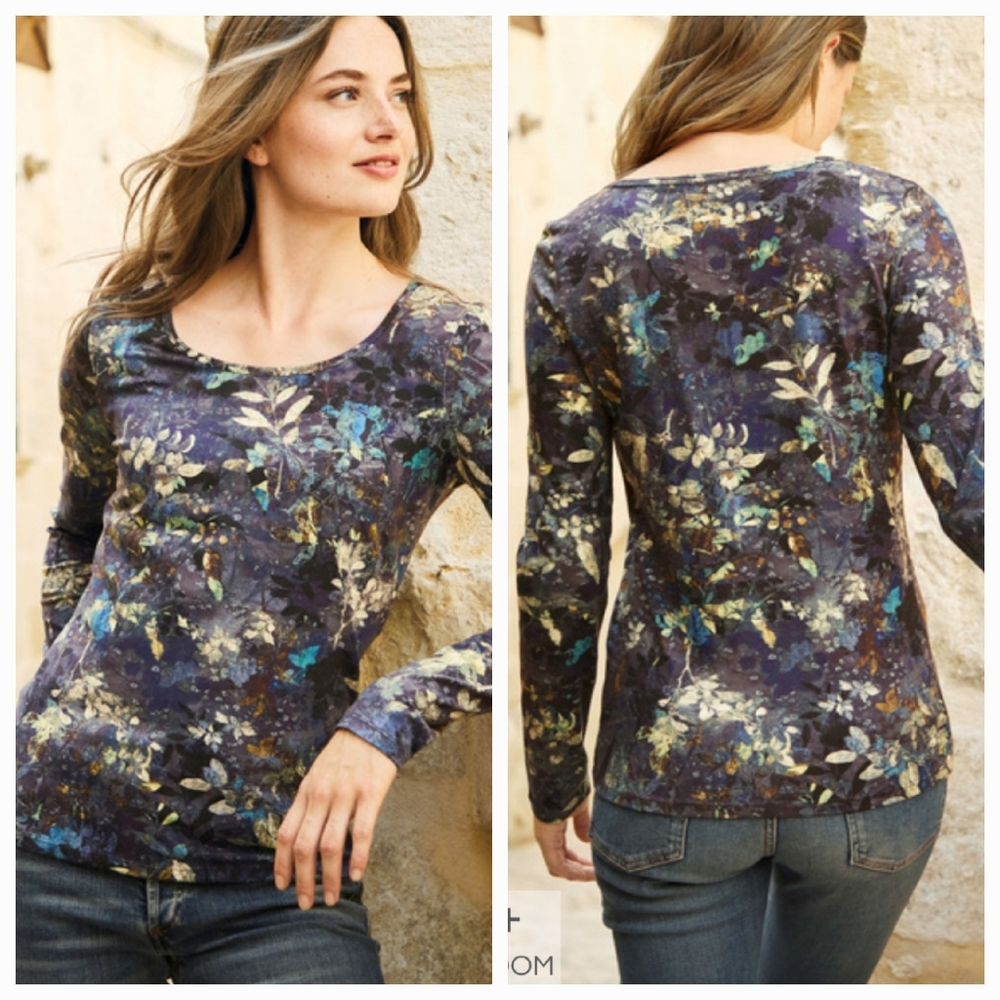 Peruvian Connection Blue Floral Long Sleeve Tee